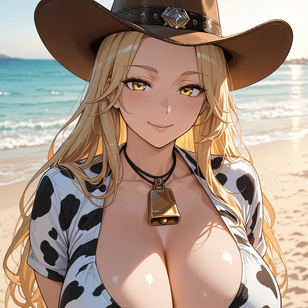 Mooh cowgirl in barn